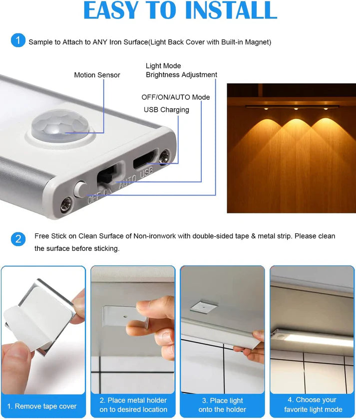 LED PIR Motion Sensor Cabinet With USB Rechargeble