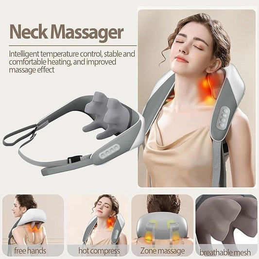 Sellastic Neck Massager for Cervical Pain Relief / Electric Deep Tissue Shiatsu with Infrared Heat Therapy 5D Kneading Massage Machine for Full Body